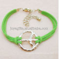 Fashion green leather bracelet with peace alloy